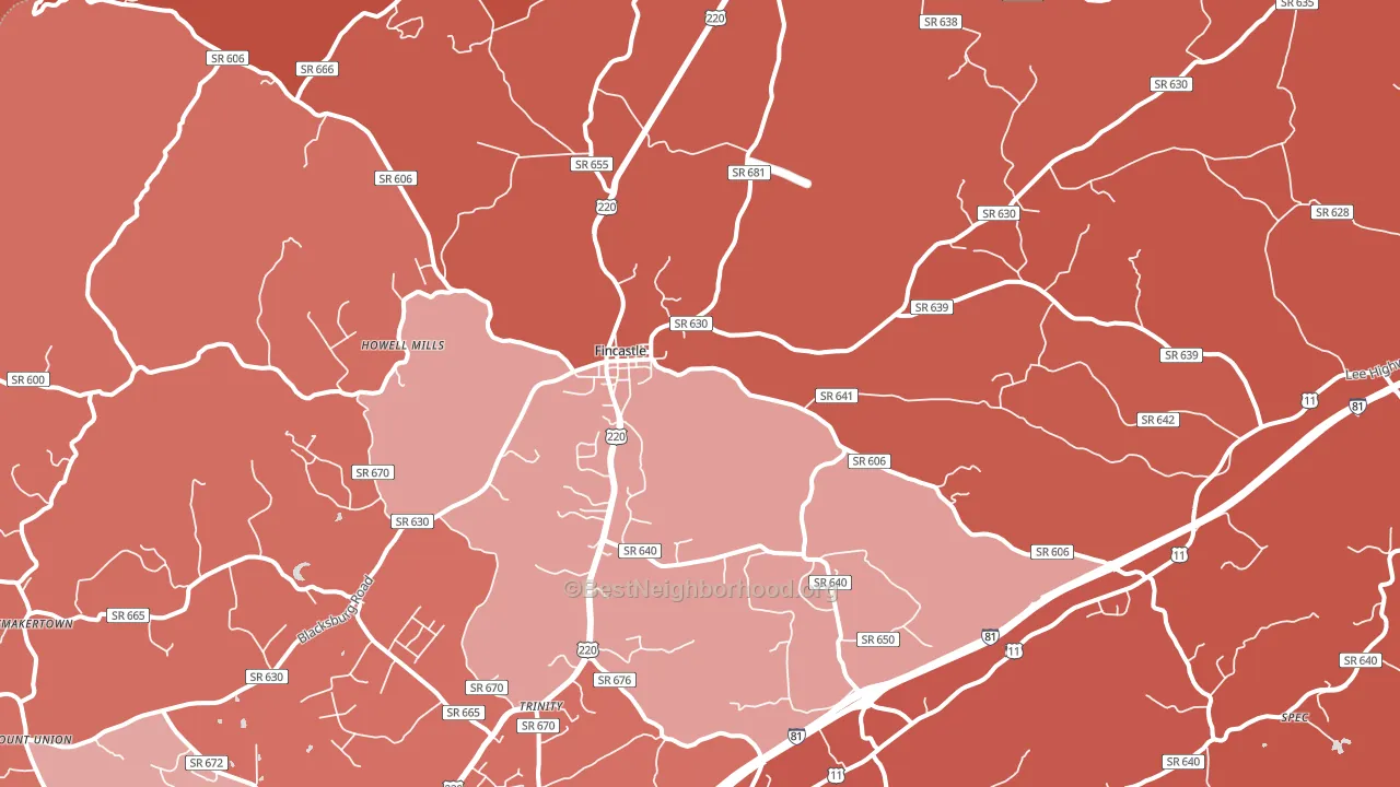 Fincastle, VA block-group political-lean map