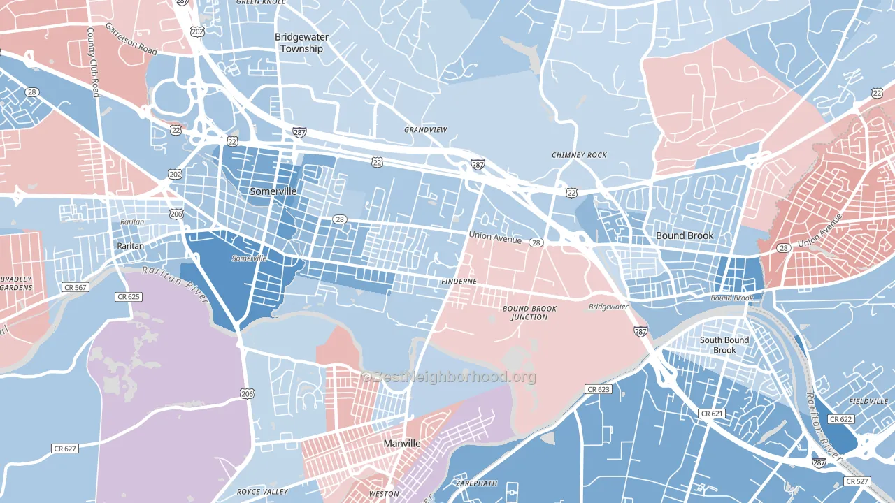 Finderne, NJ block-group political-lean map
