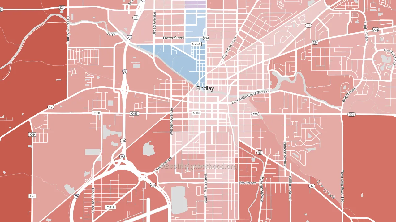Findlay Downtown Historic District, Findlay, OH block-group political-lean map
