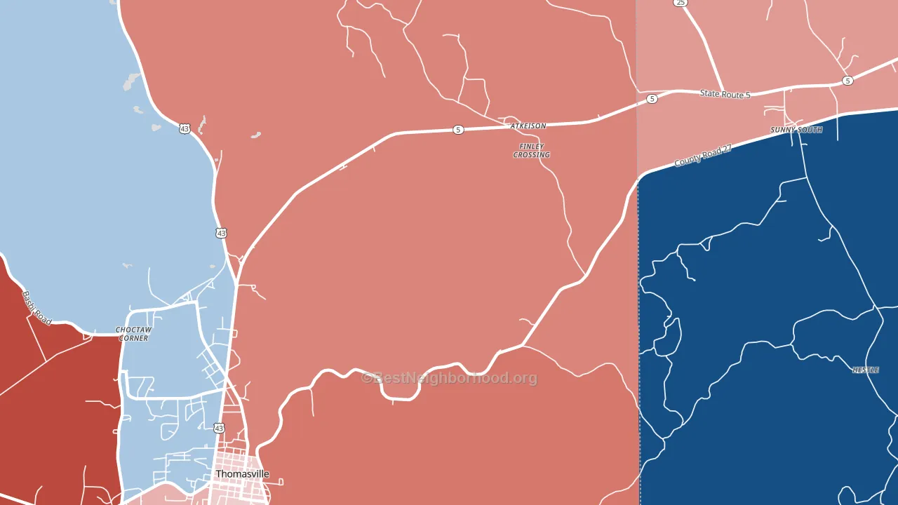 Finley Crossing, AL block-group political-lean map