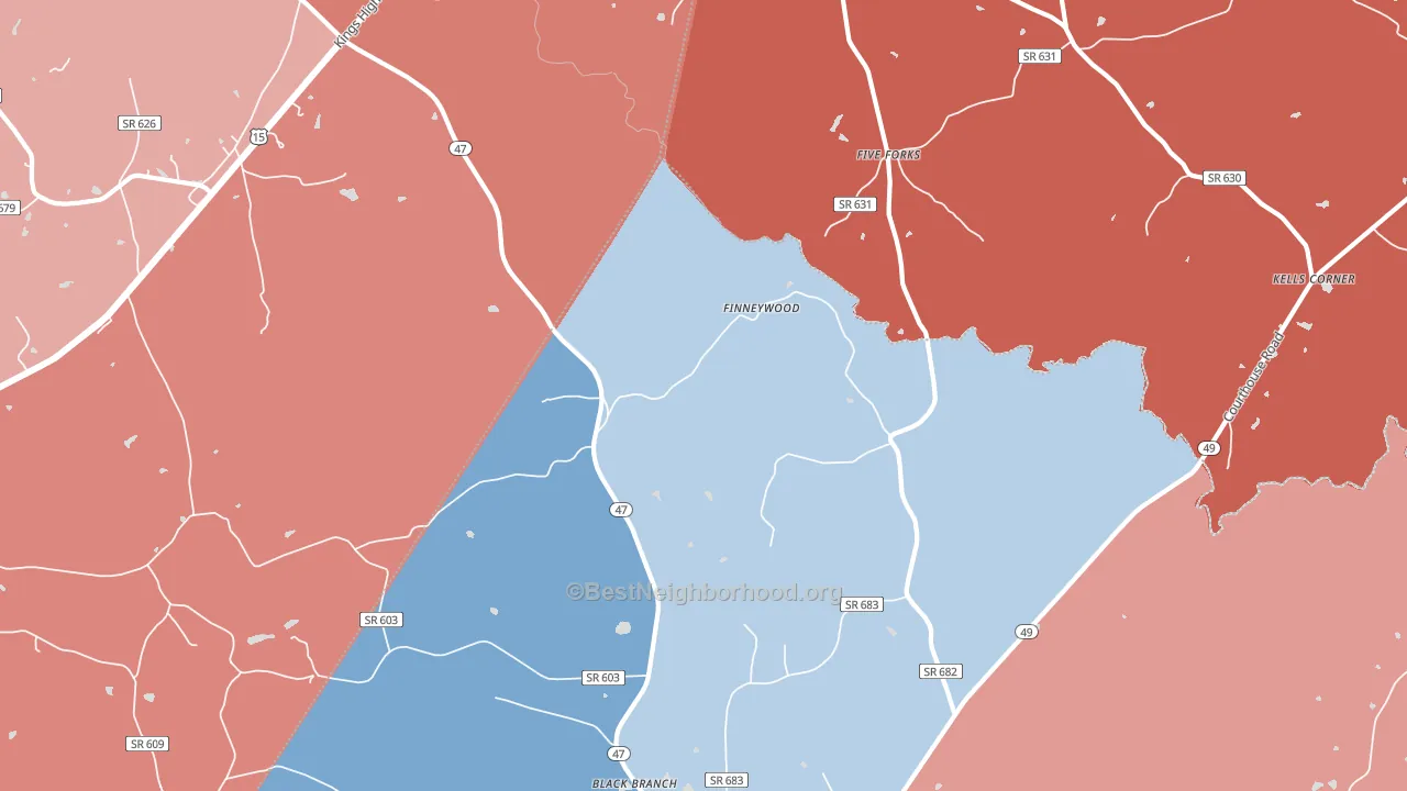 Finneywood, VA block-group political-lean map