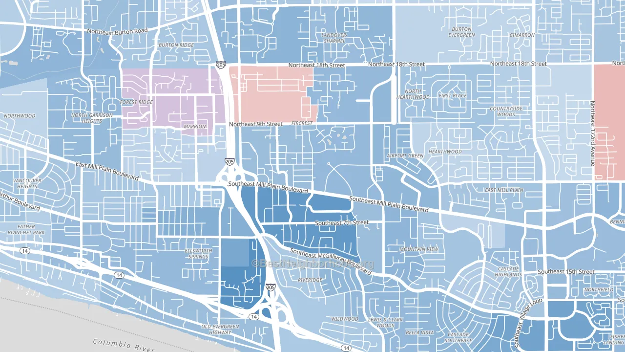 Fircrest, Vancouver, WA block-group political-lean map