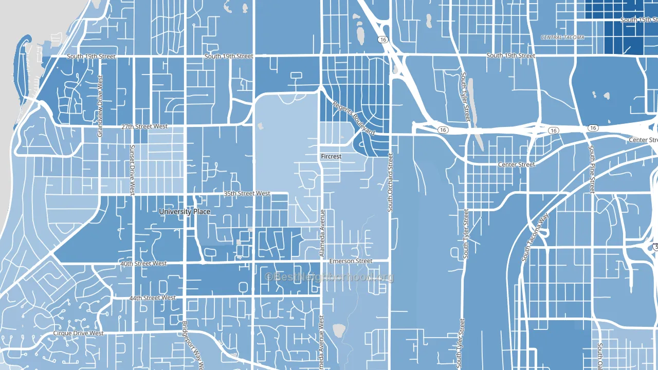 Fircrest, WA block-group political-lean map