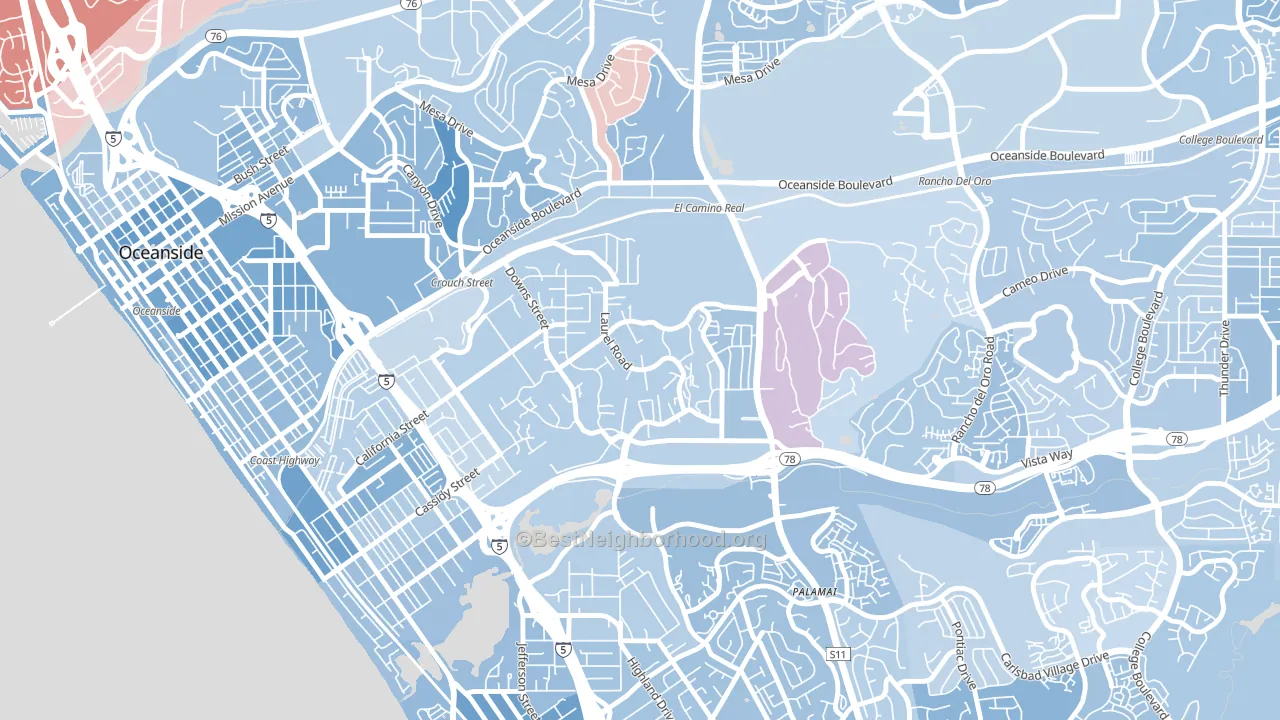 Fire Mountain, Oceanside, CA block-group political-lean map
