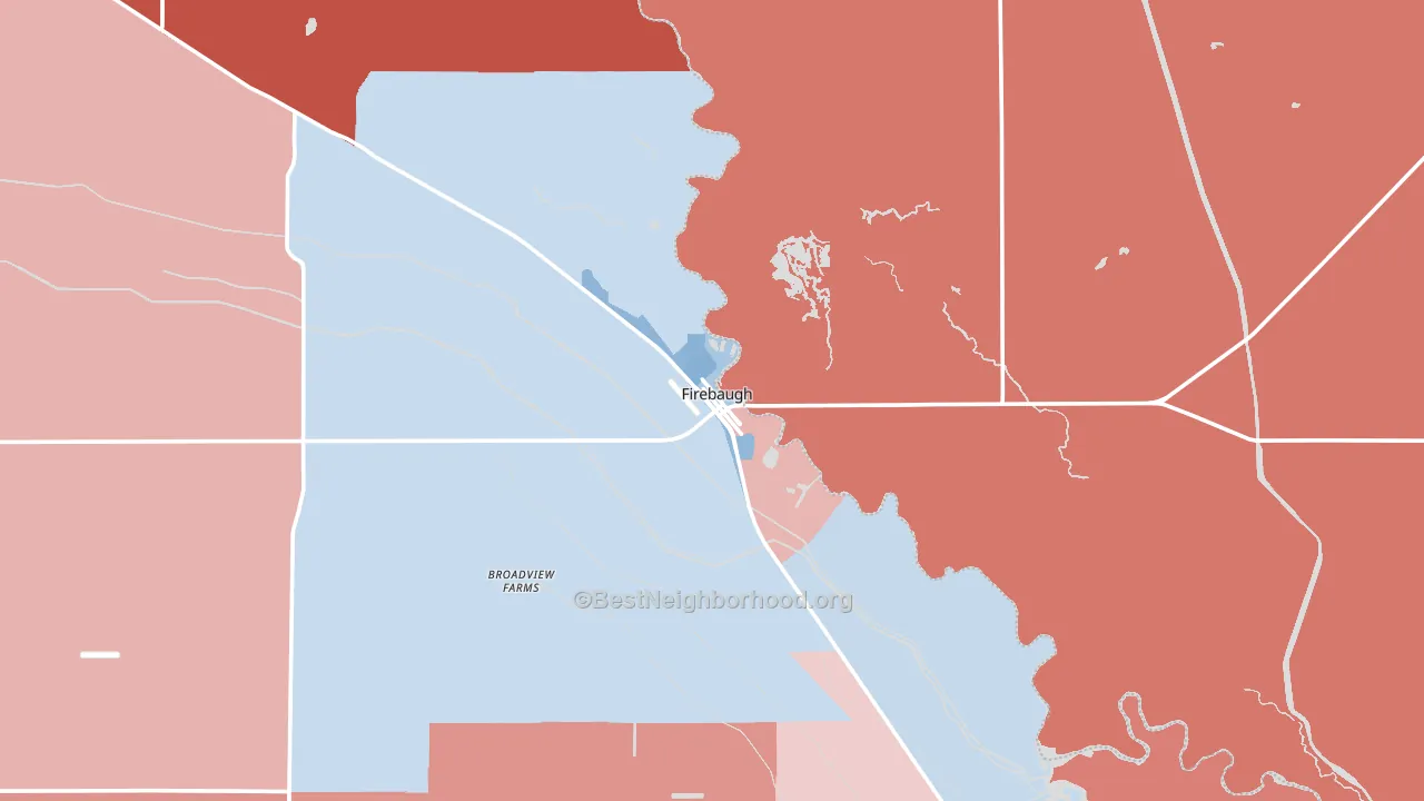 Firebaugh, CA block-group political-lean map