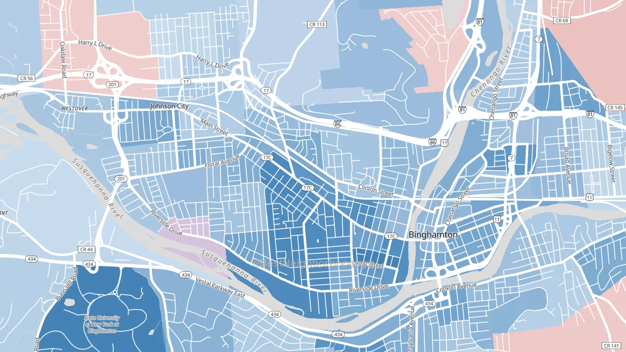 First Ward, Binghamton, NY block-group political-lean map