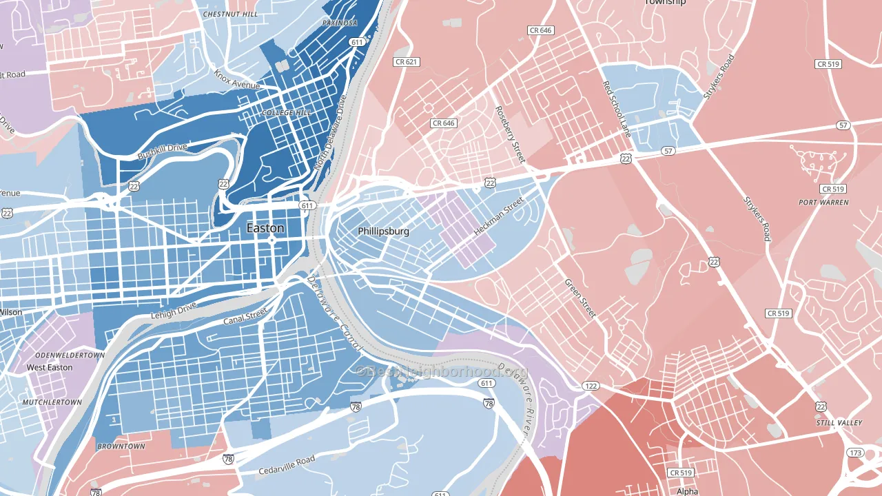 Firthtown, Phillipsburg, NJ block-group political-lean map