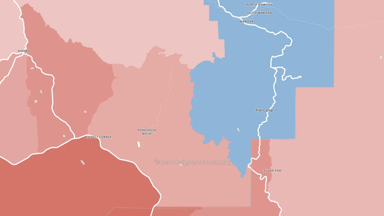 Fish Camp, CA block-group political-lean map