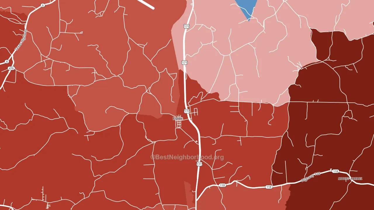 Fisher, LA block-group political-lean map
