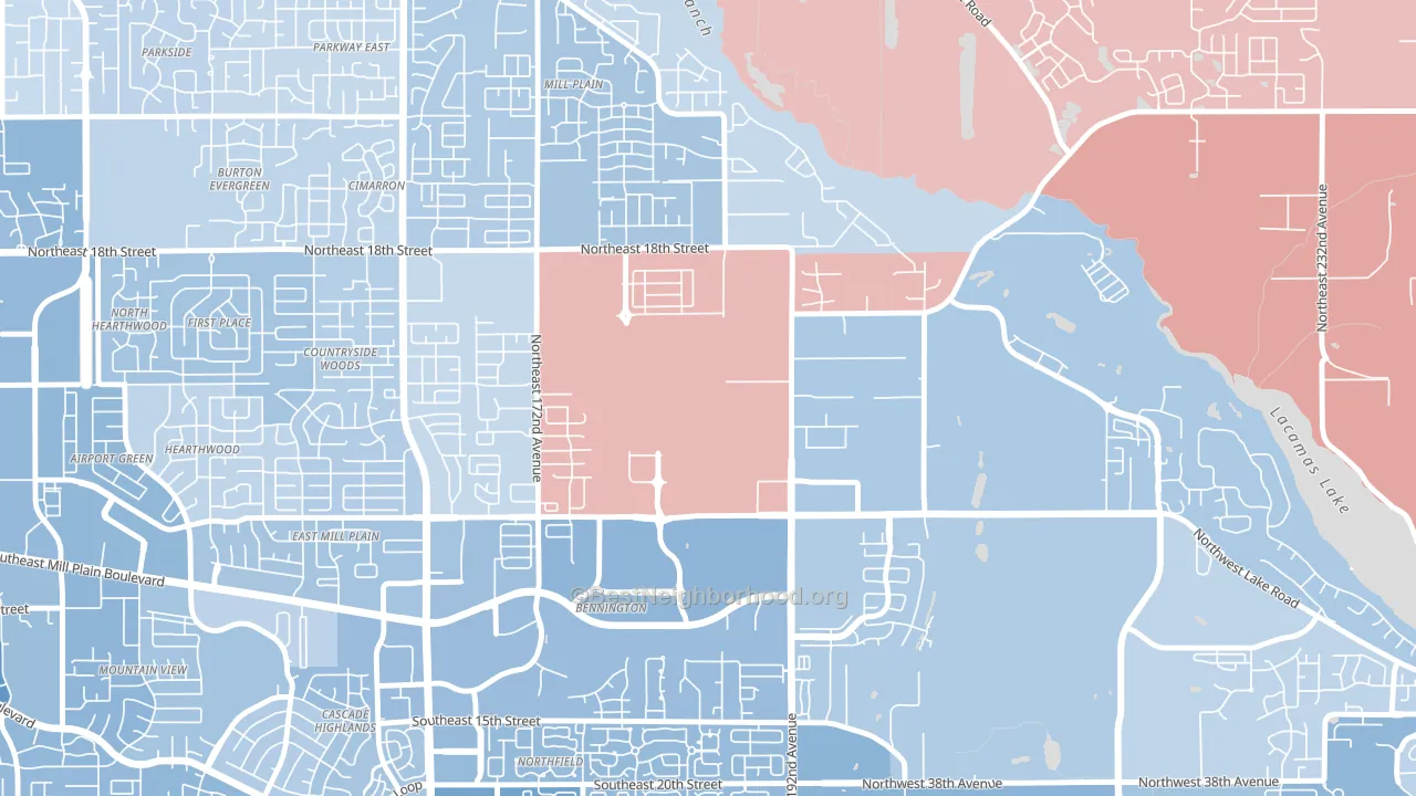 Fisher-Mill Plain-Fisher's Village, Vancouver, WA block-group political-lean map