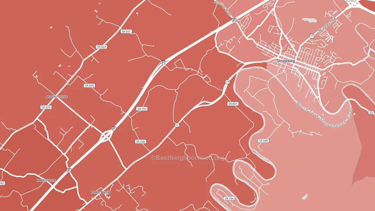 Fishers Hill, VA block-group political-lean map