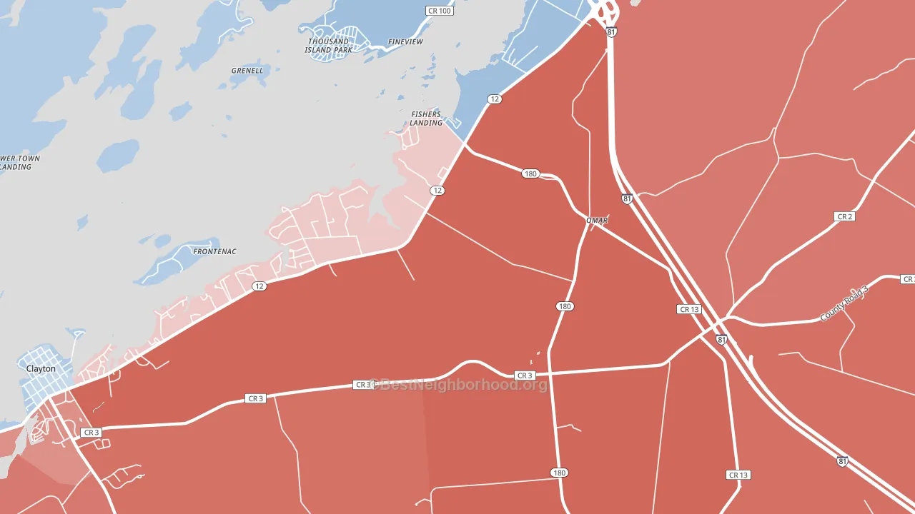 Fishers Landing, NY block-group political-lean map