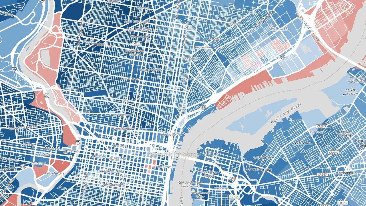 Fishtown, Philadelphia, PA block-group political-lean map