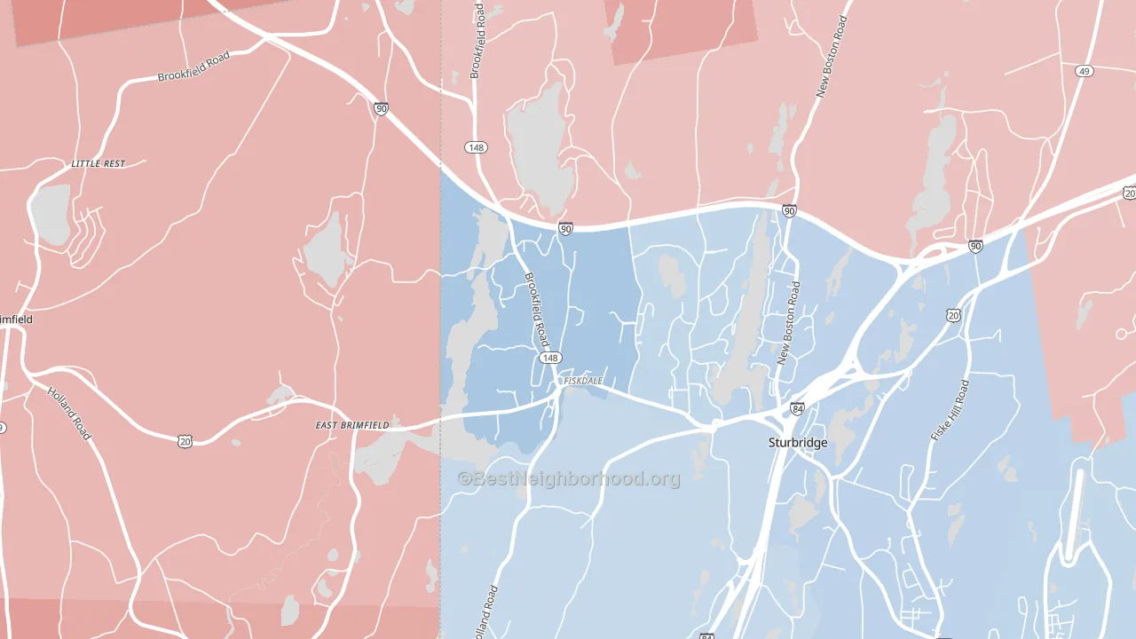 Fiskdale, MA block-group political-lean map