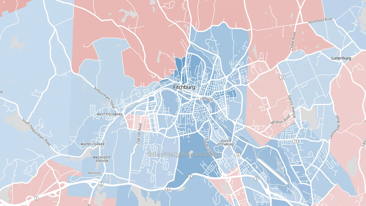 Fitchburg, MA block-group political-lean map