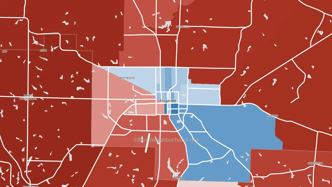 Fitzgerald, GA block-group political-lean map