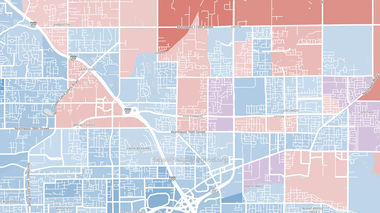 Five Corners, WA block-group political-lean map