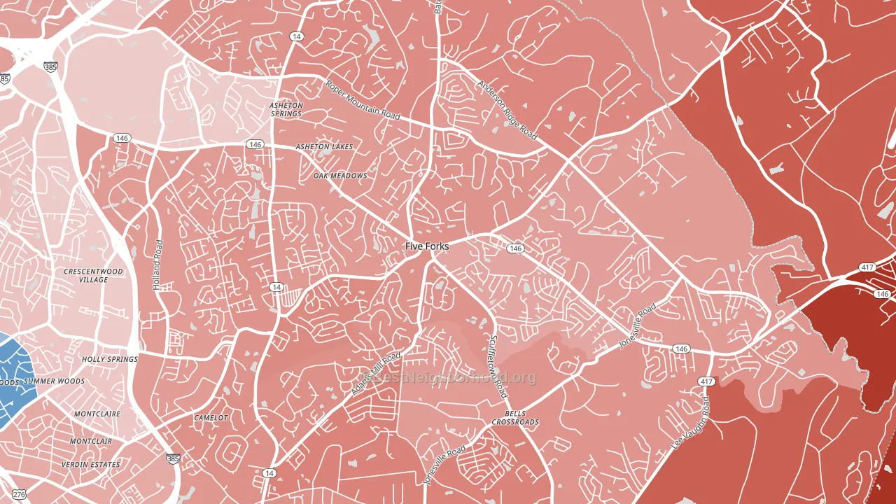 Five Forks, SC block-group political-lean map