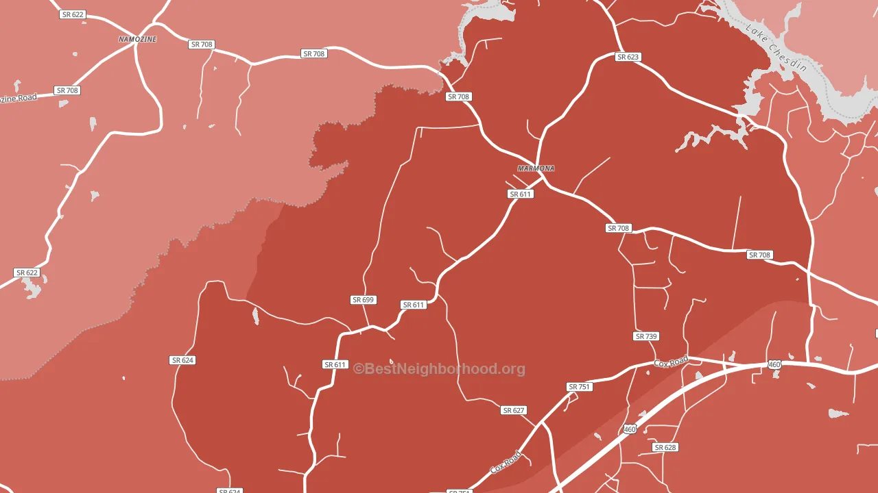 Five Forks, VA block-group political-lean map