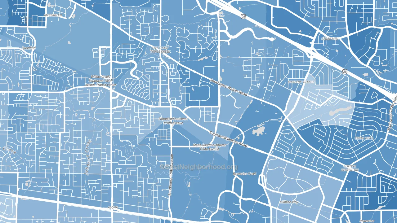 Five Oaks, Beaverton, OR block-group political-lean map
