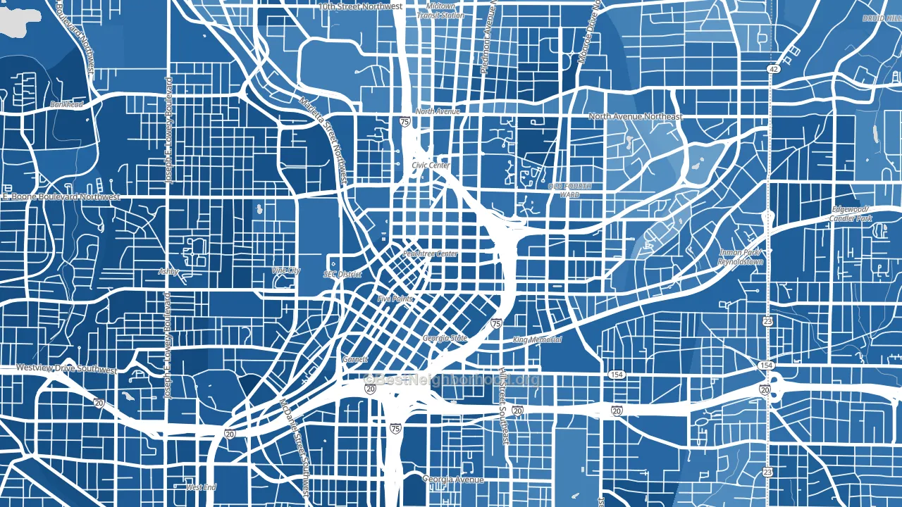 Five Points, Atlanta, GA block-group political-lean map
