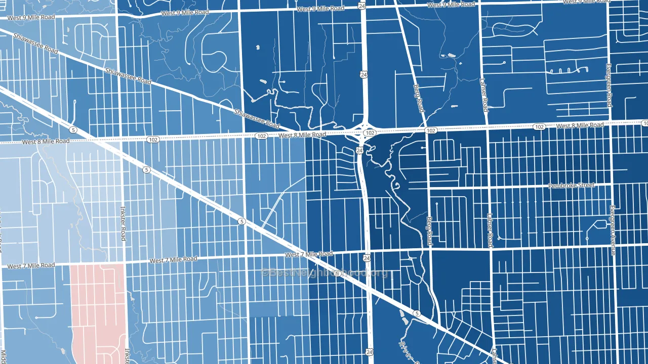 Five Points, Detroit, MI block-group political-lean map