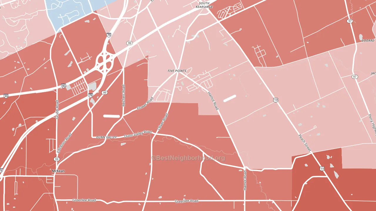 Five Points, PA block-group political-lean map