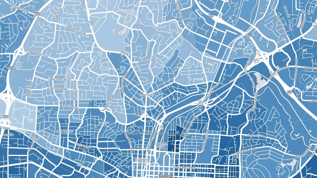 Five Points, Raleigh, NC block-group political-lean map