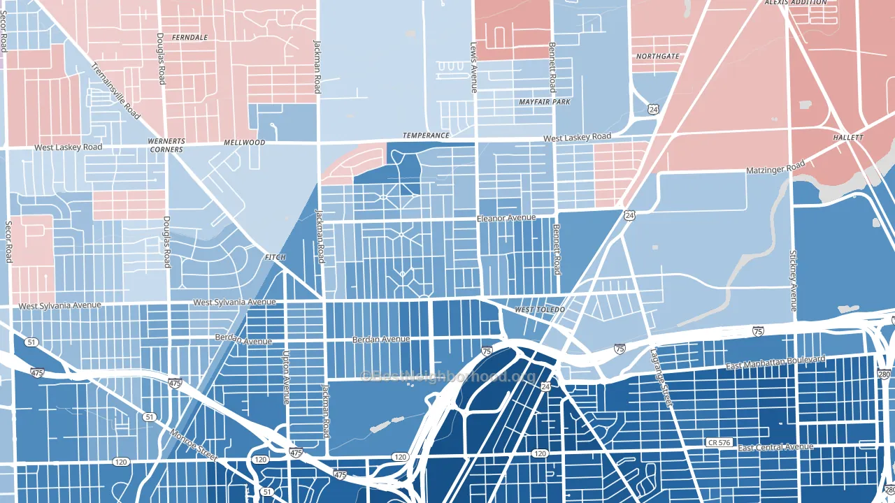 Five Points, Toledo, OH block-group political-lean map