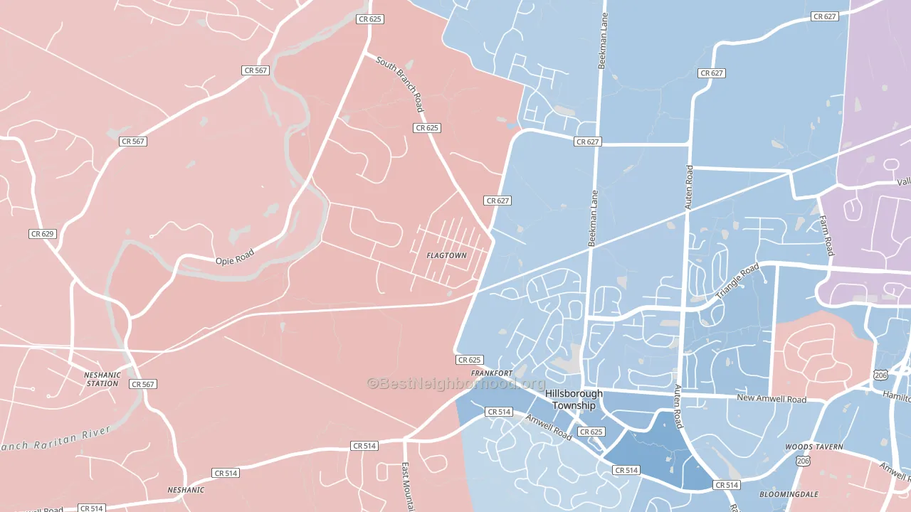 Flagtown, NJ block-group political-lean map