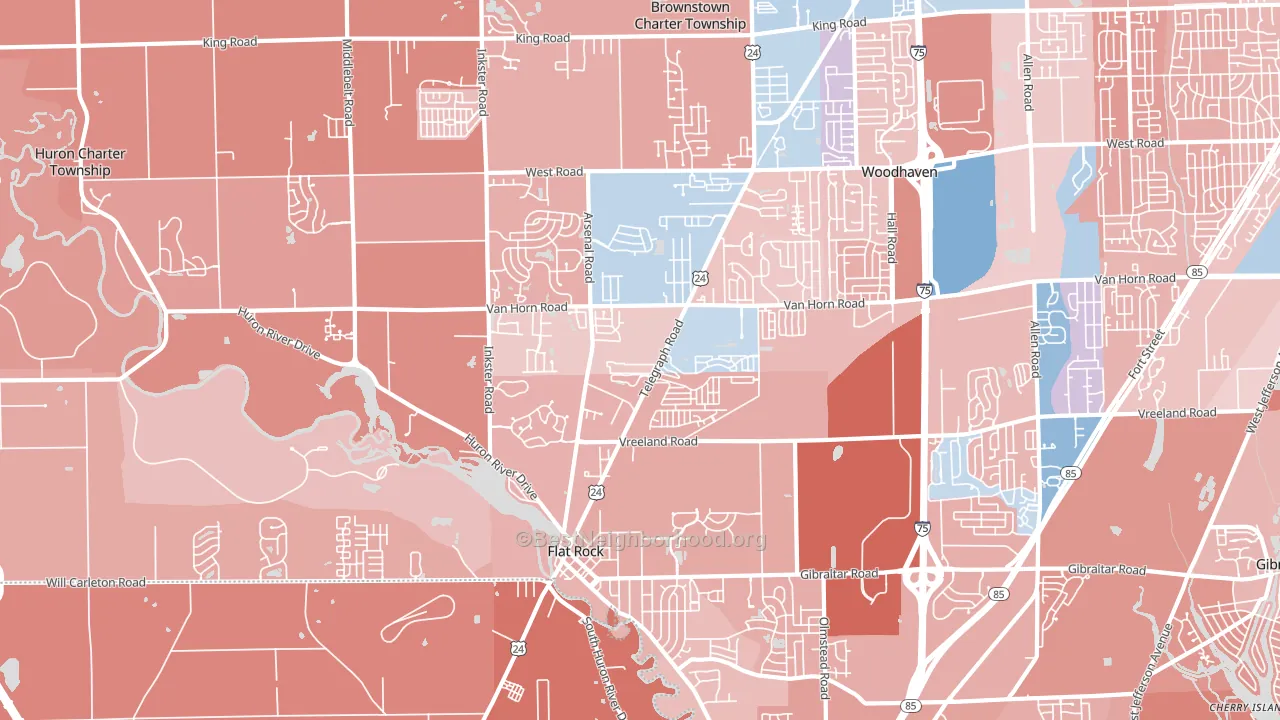 Flat Rock Area, Flat Rock, MI block-group political-lean map