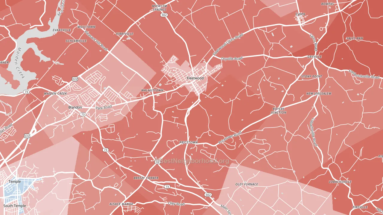Fleetwood, PA block-group political-lean map