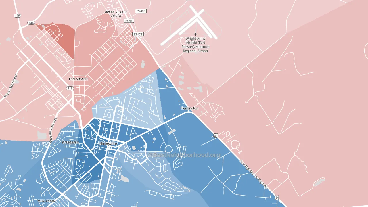 Flemington, GA block-group political-lean map