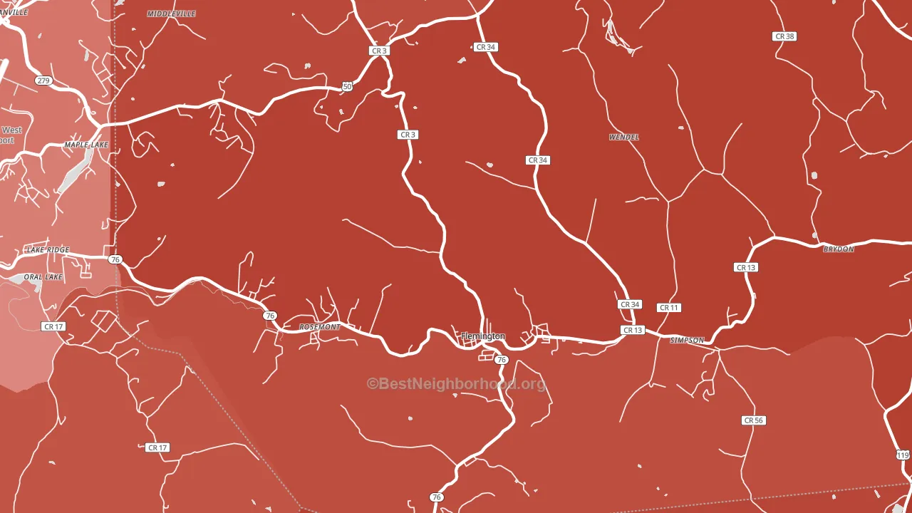 Flemington, WV block-group political-lean map