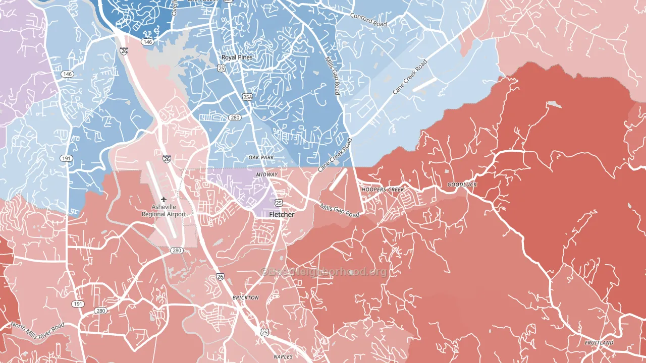 Fletcher, NC block-group political-lean map