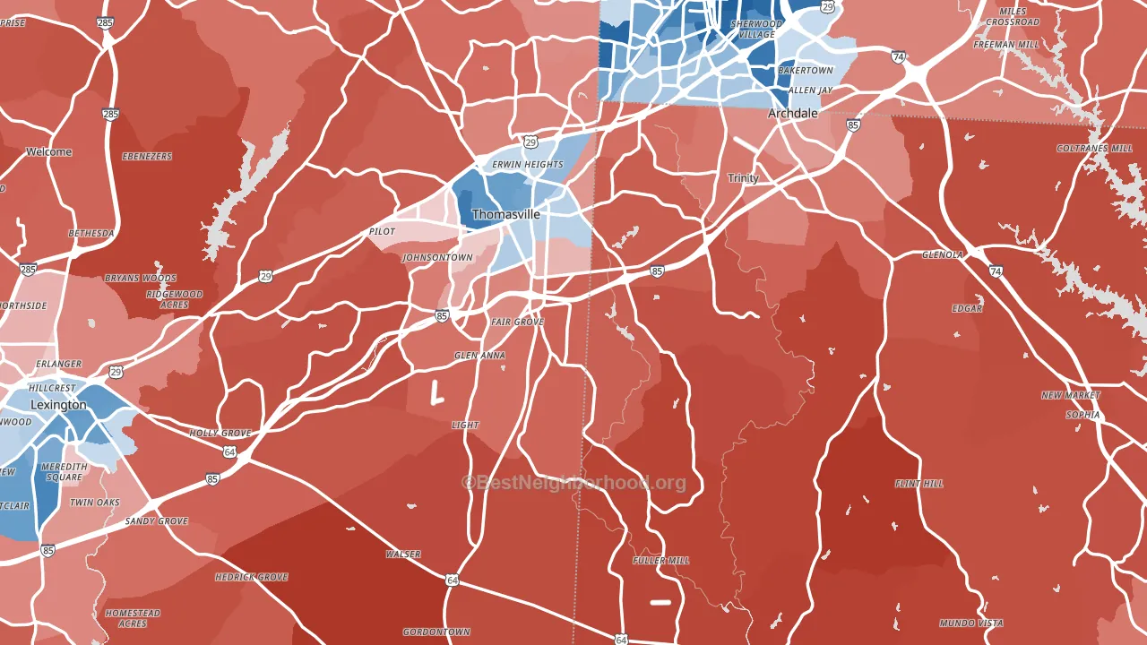 Flint Hill, NC block-group political-lean map