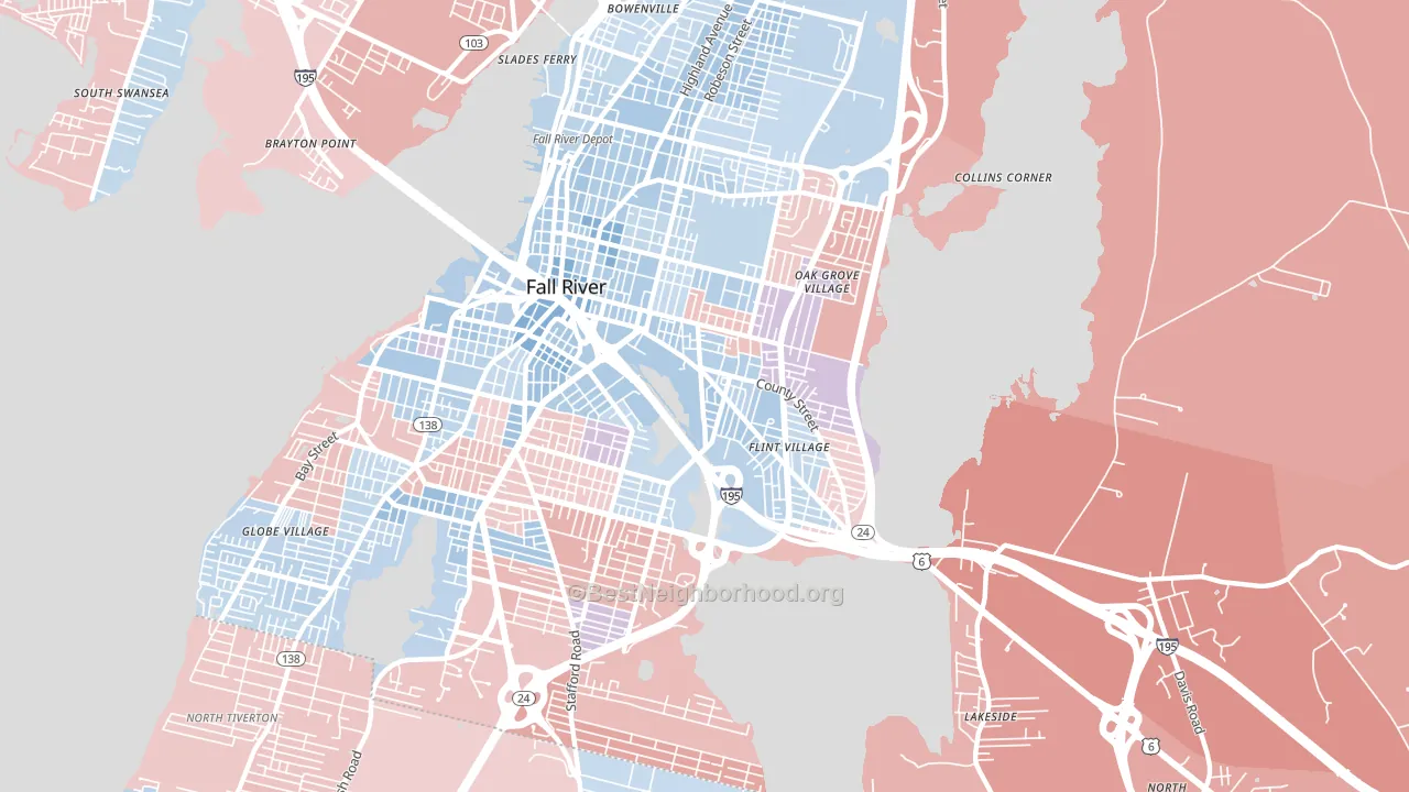 Flint Village, Fall River, MA block-group political-lean map