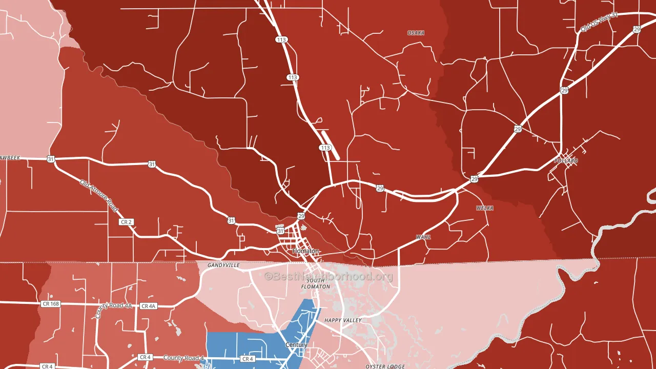 Flomaton, AL block-group political-lean map