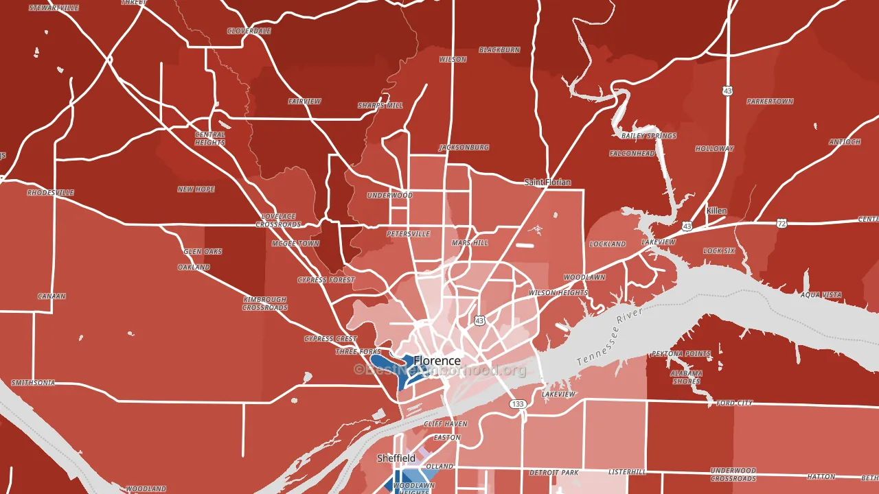 Florence, AL block-group political-lean map