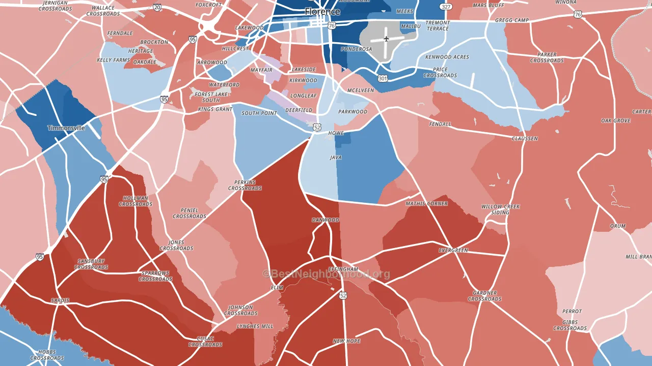Florence County, SC block-group political-lean map