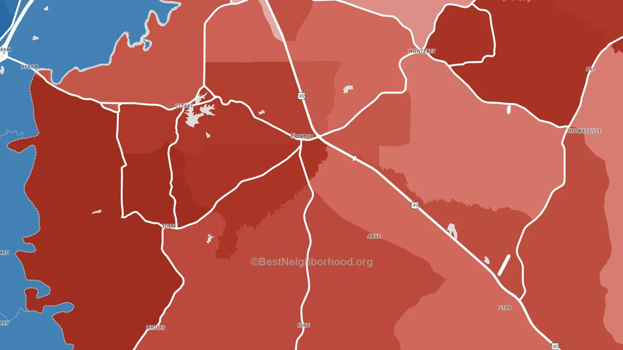 Florence, MS block-group political-lean map