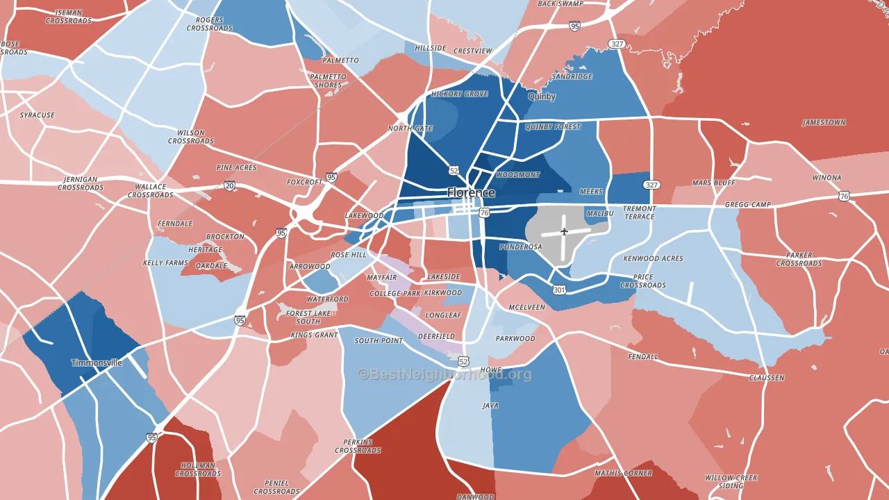 Florence, SC block-group political-lean map