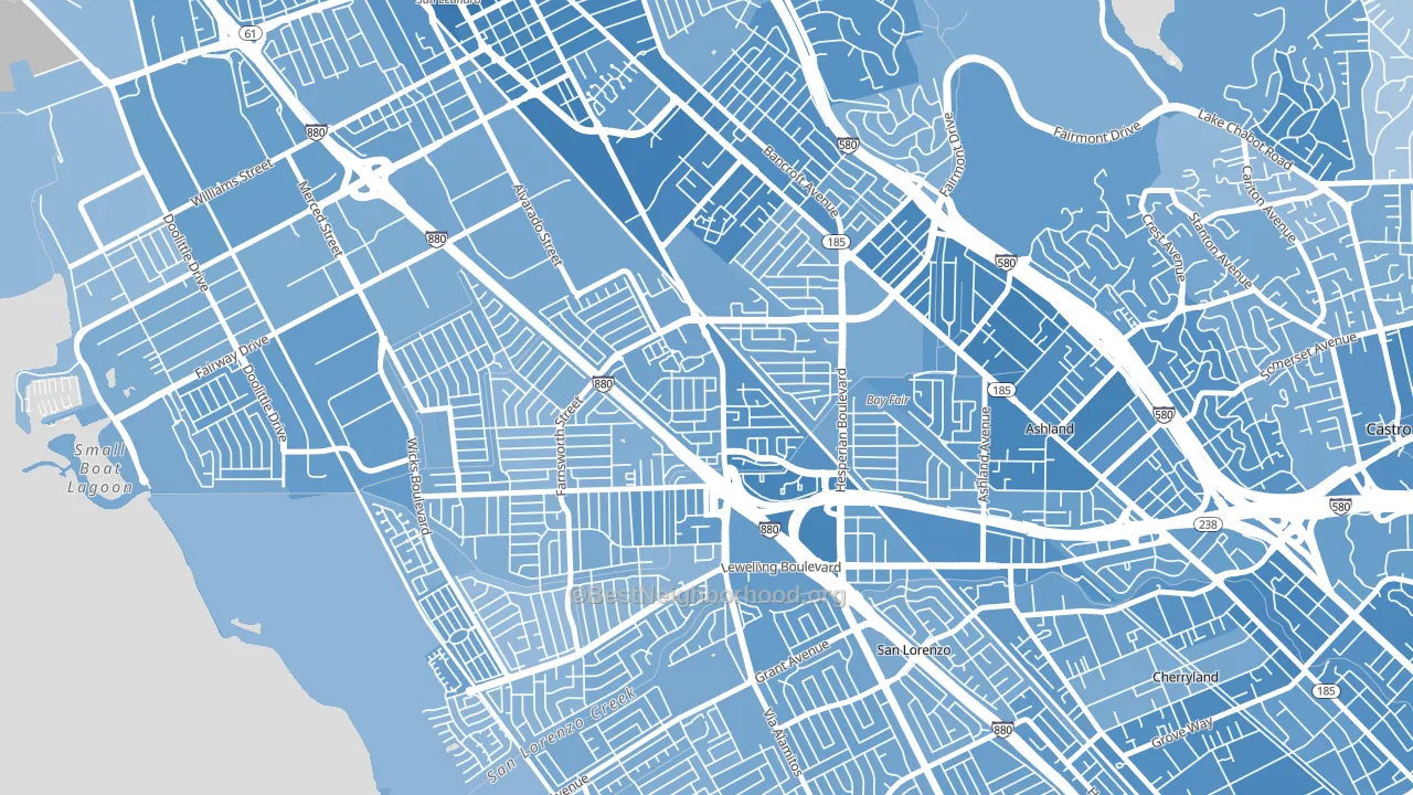 Floresta Gardens-Bradrick, San Leandro, CA block-group political-lean map