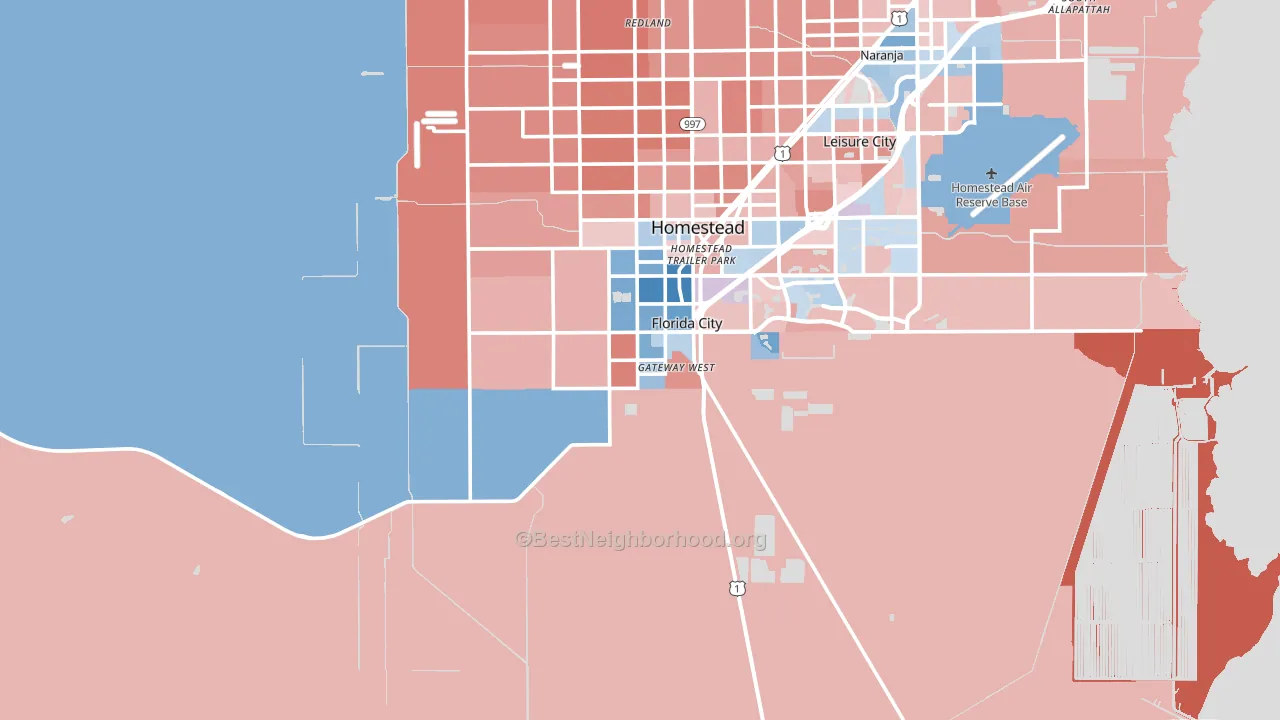 Florida City, FL block-group political-lean map