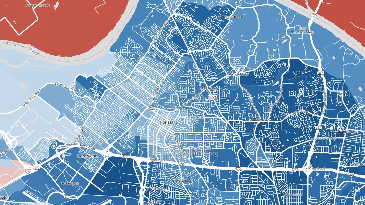 Florissant, MO block-group political-lean map