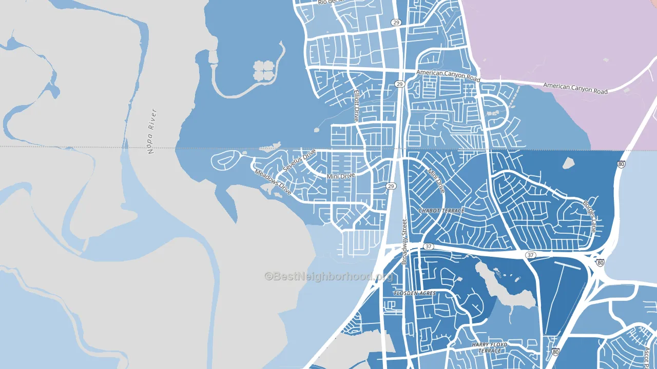 Flosden, Vallejo, CA block-group political-lean map