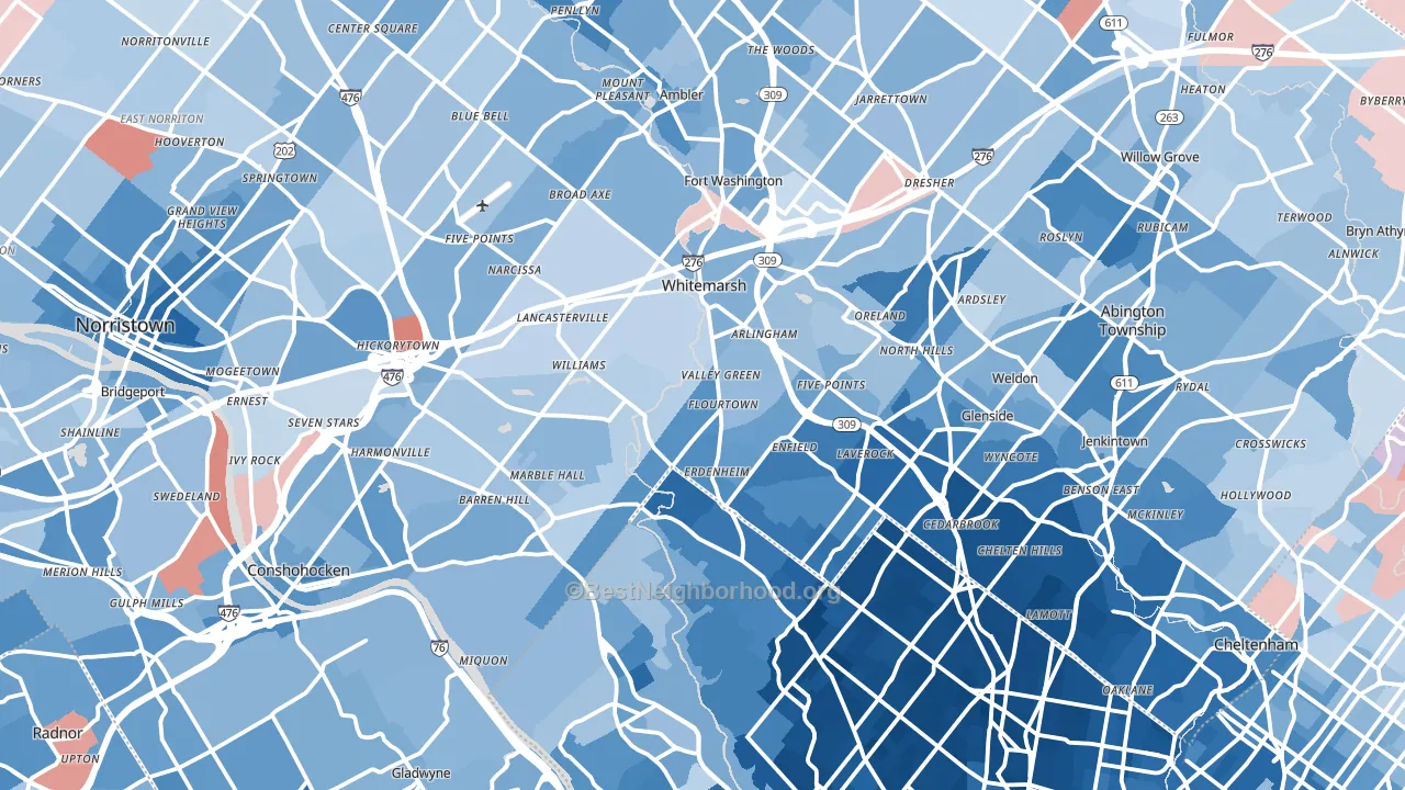 Flourtown, PA block-group political-lean map