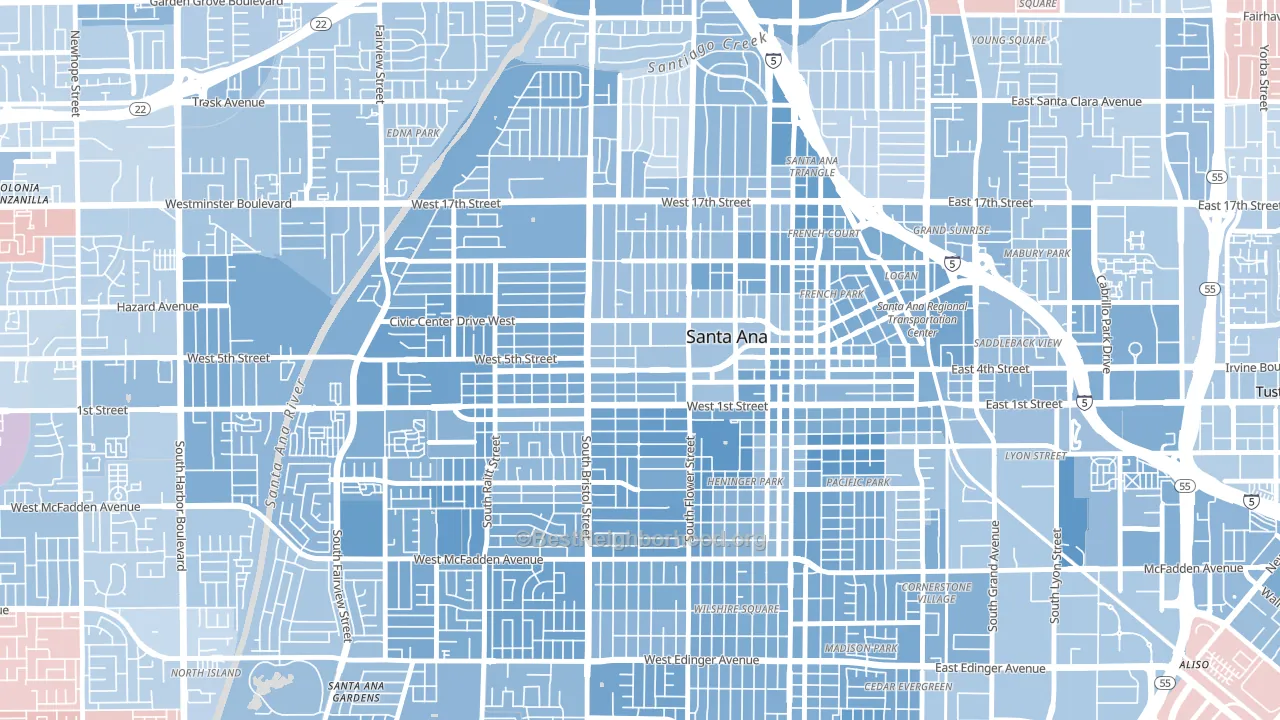 Flower Park, Santa Ana, CA block-group political-lean map