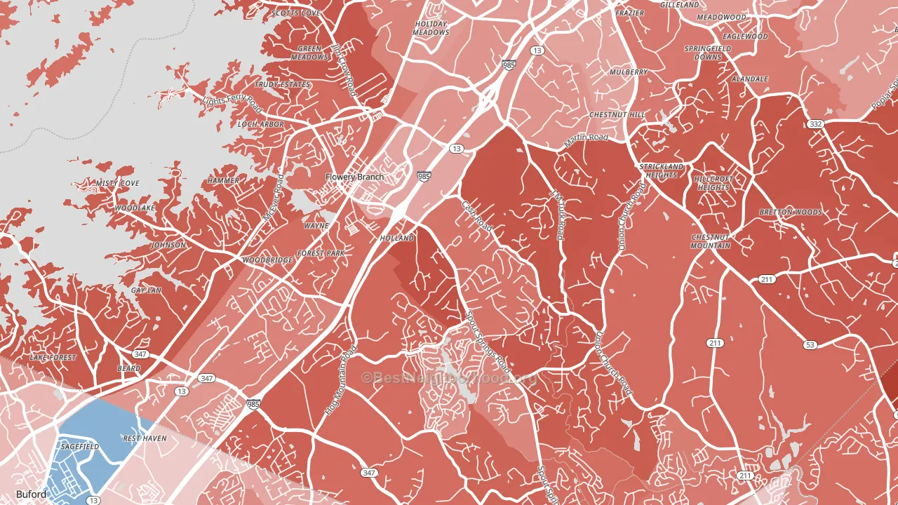 Flowery Branch, GA block-group political-lean map