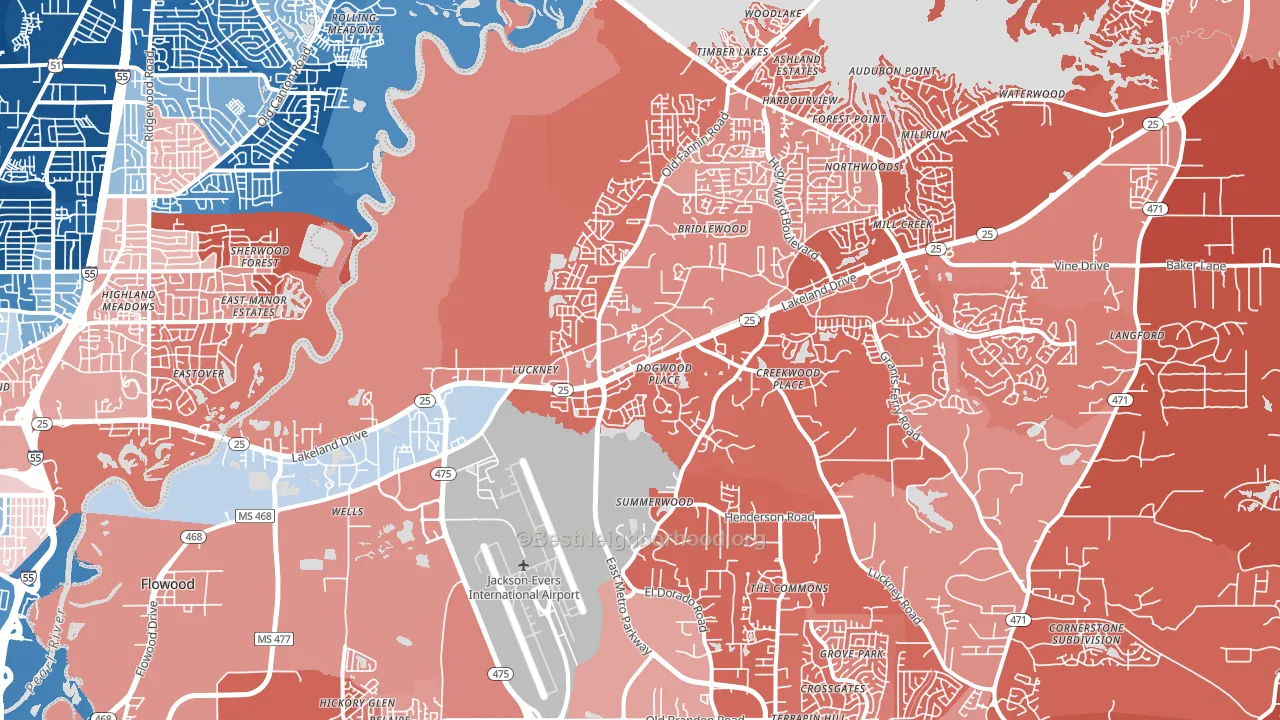 Flowood, MS block-group political-lean map